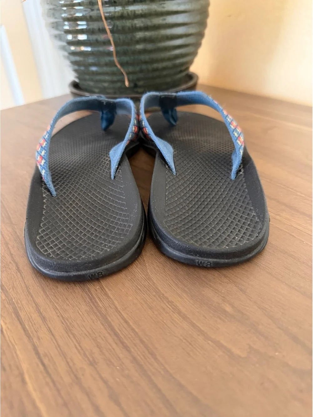 Chaco Ecotread Flip Flops, Blue Multi Pattern, Women's Size 8